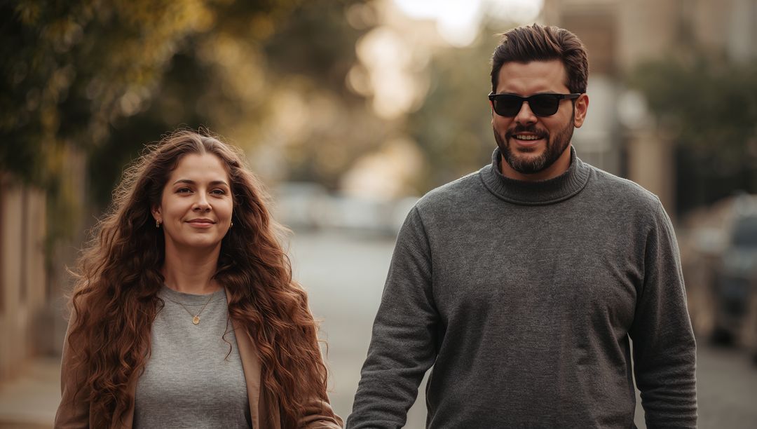 Couple Enjoying Walk Through Tree-Lined Suburban Street