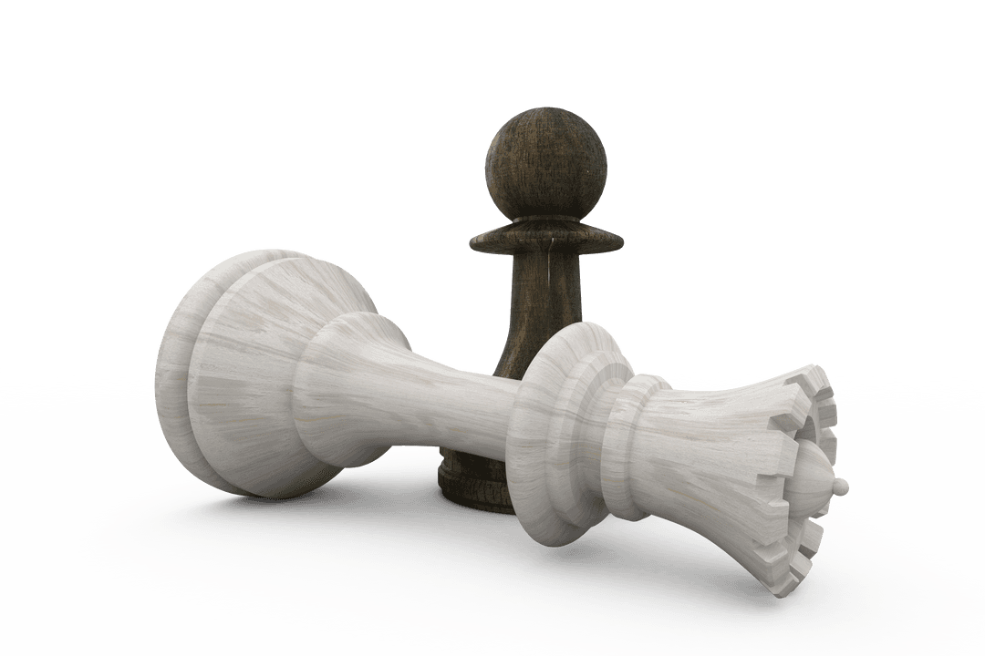 Chess Pawn Standing Over Defeated King on Transparent Background