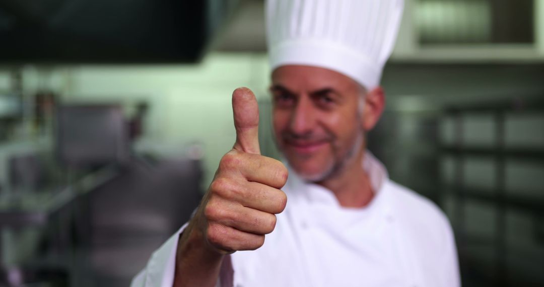 Confident Chef Giving Thumbs Up in Commercial Kitchen - Free Images, Stock Photos and Pictures on Pikwizard.com