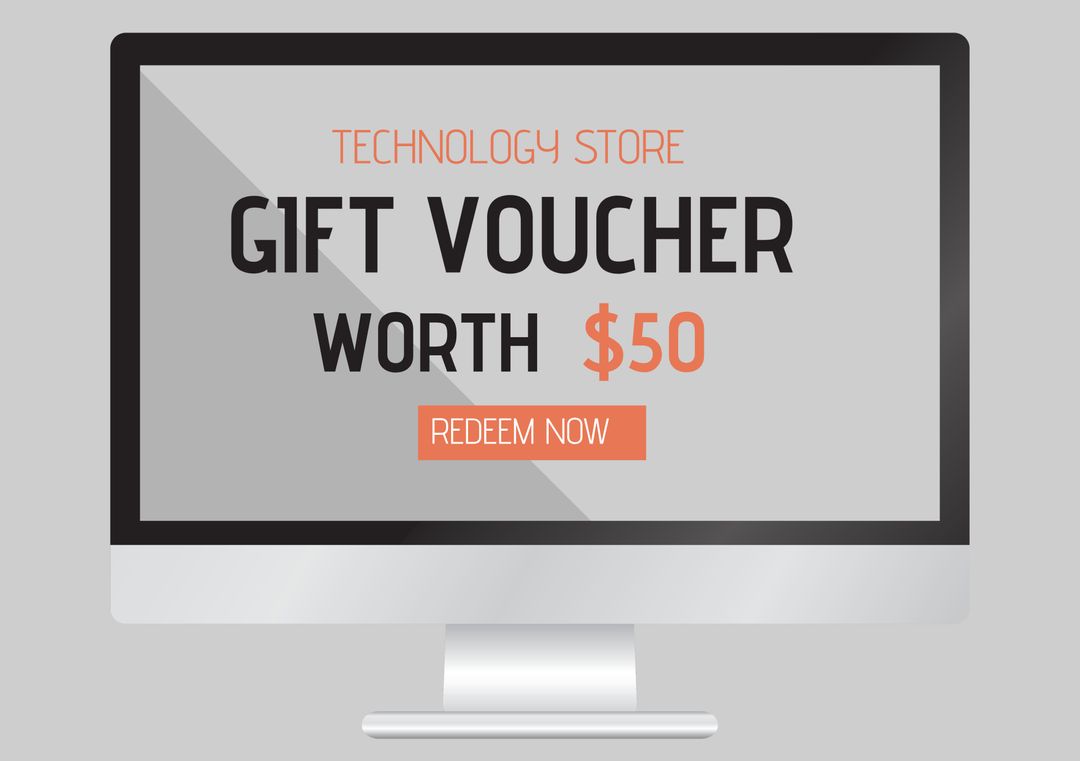 Digital Gift Voucher on Computer for Technology Store Promotion
