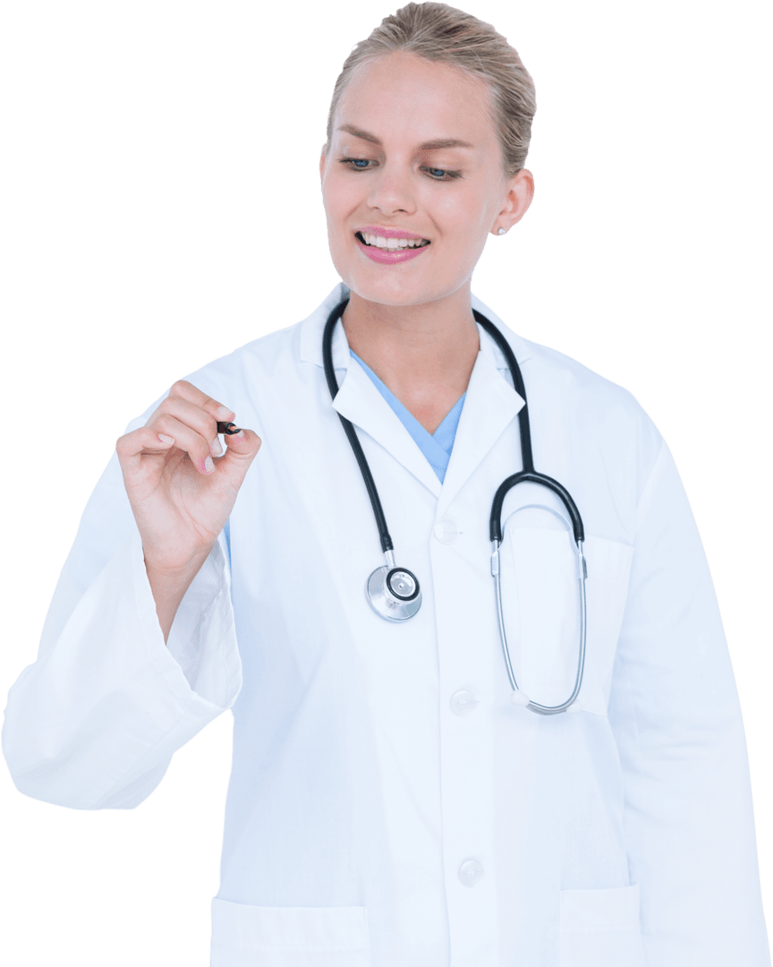 Transparent Smile: Female Doctor Writing in The Air