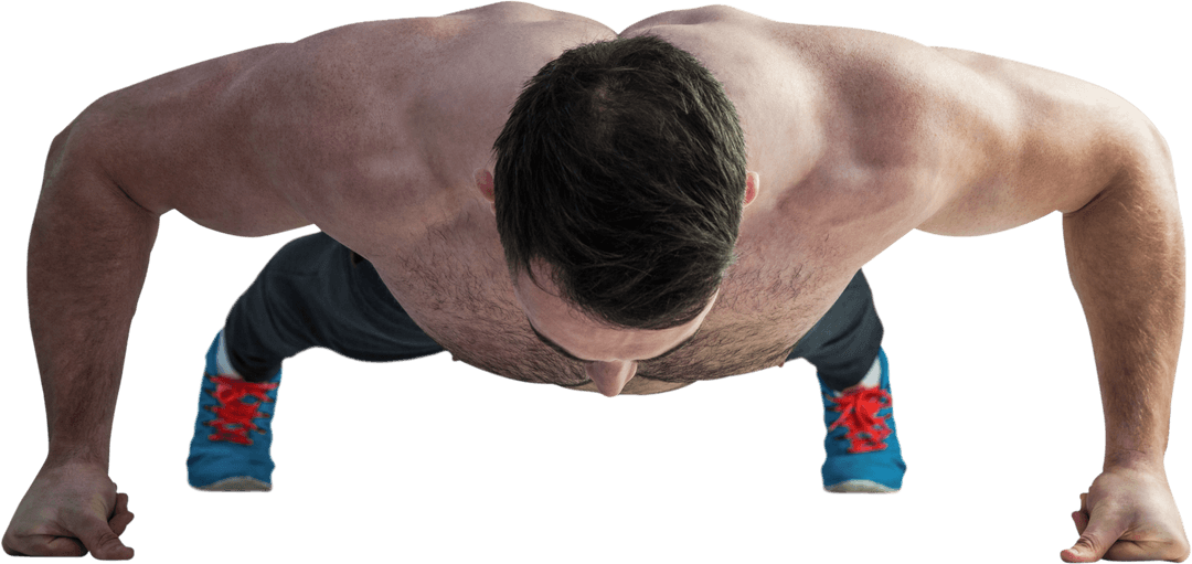 Transparent Top View of Bodybuilder Performing Push-Up Exercise