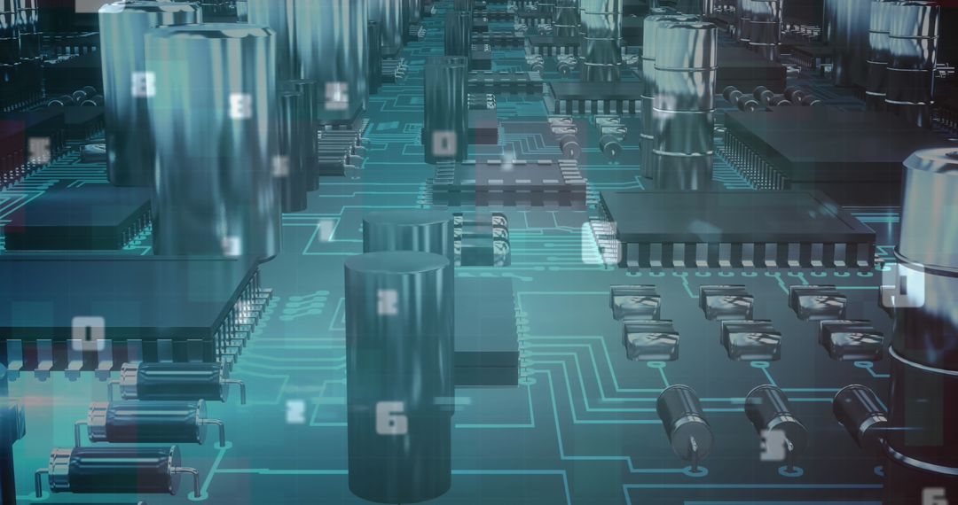 Futuristic Digital Circuit Board with Streaming Numbers