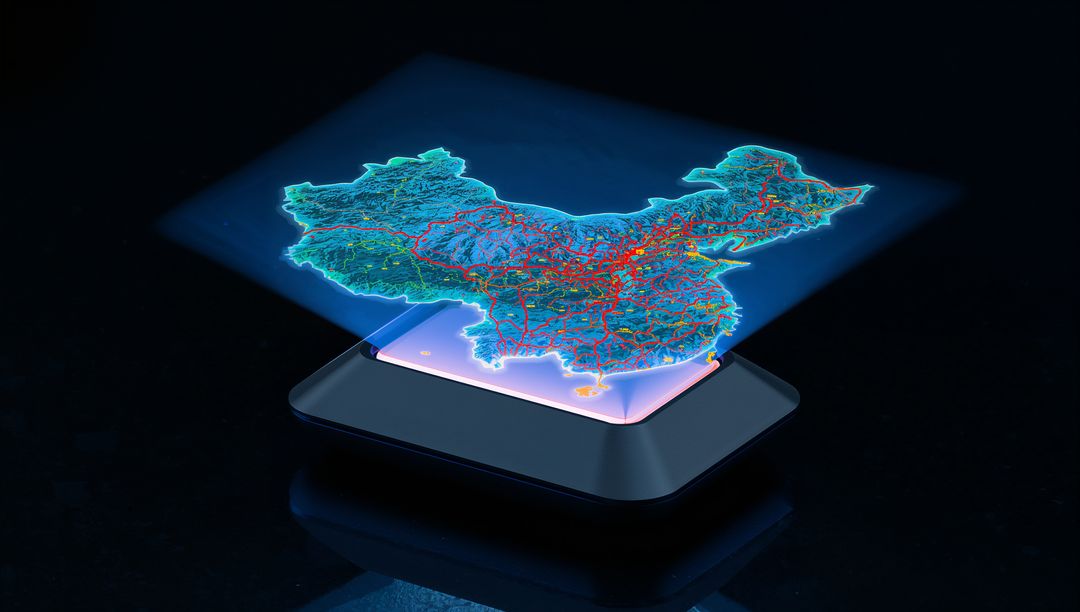 Holographic Map of China Projecting from Smartphone Screen