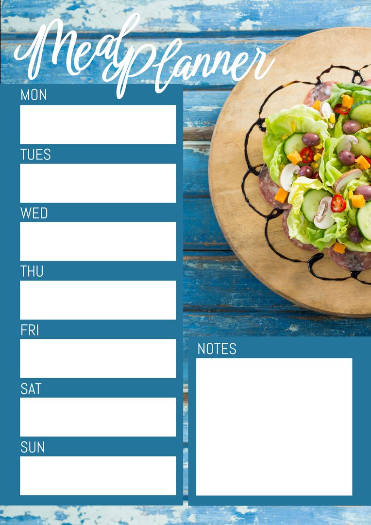 Colorful Weekly Meal Planner Template with Fresh Salad Image