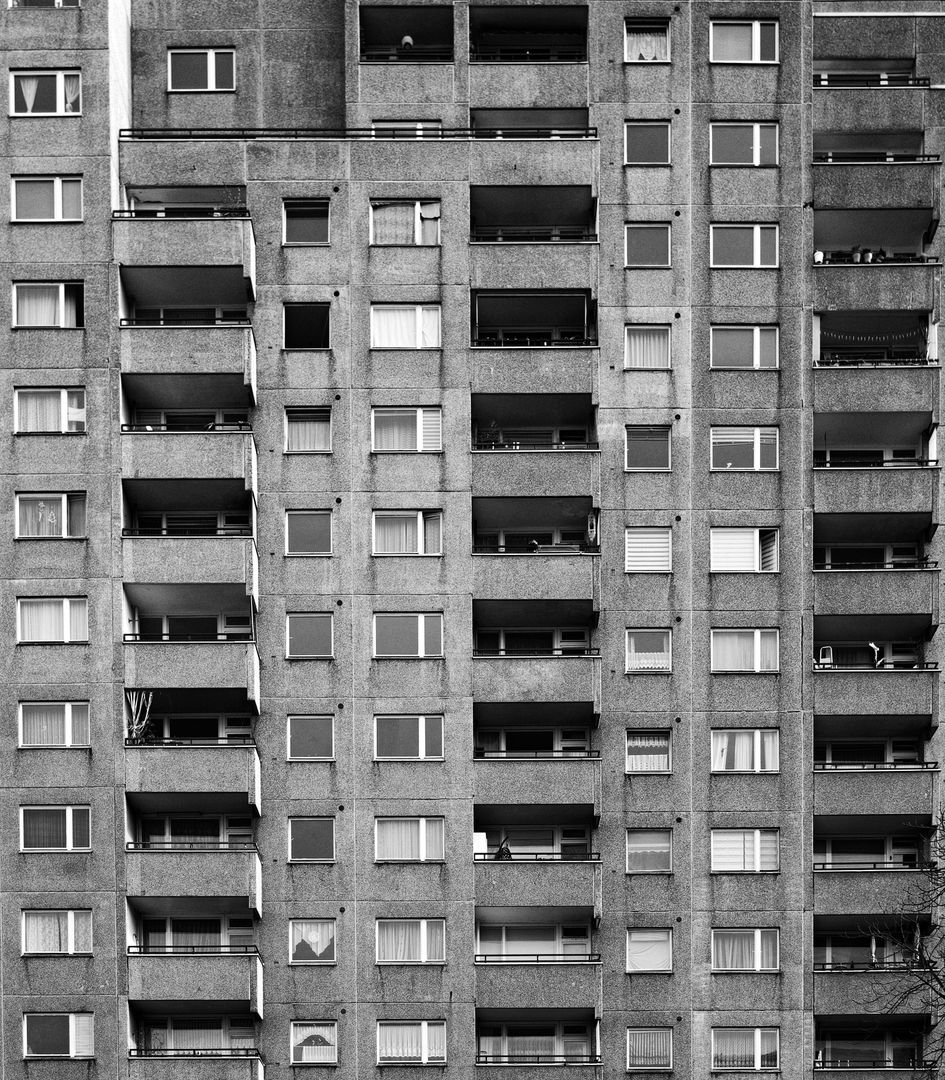 Black and White Urban Apartment Building Facade