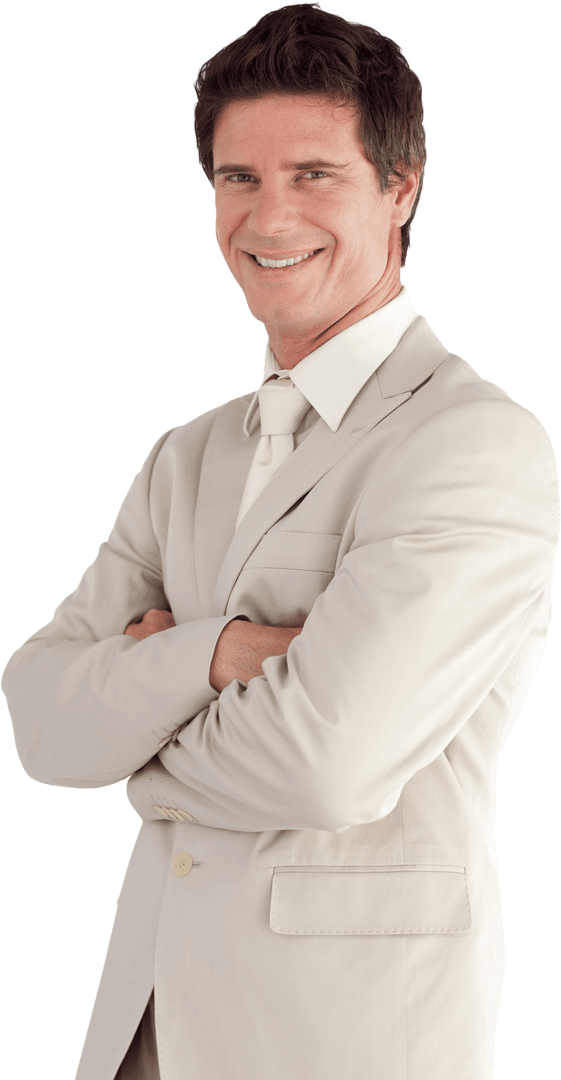 Confident Businessman Smiling in Elegant Suit on Transparent Background