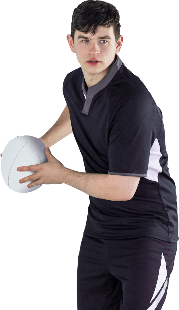 Transparent Action Shot of Young Rugby Player with Ball