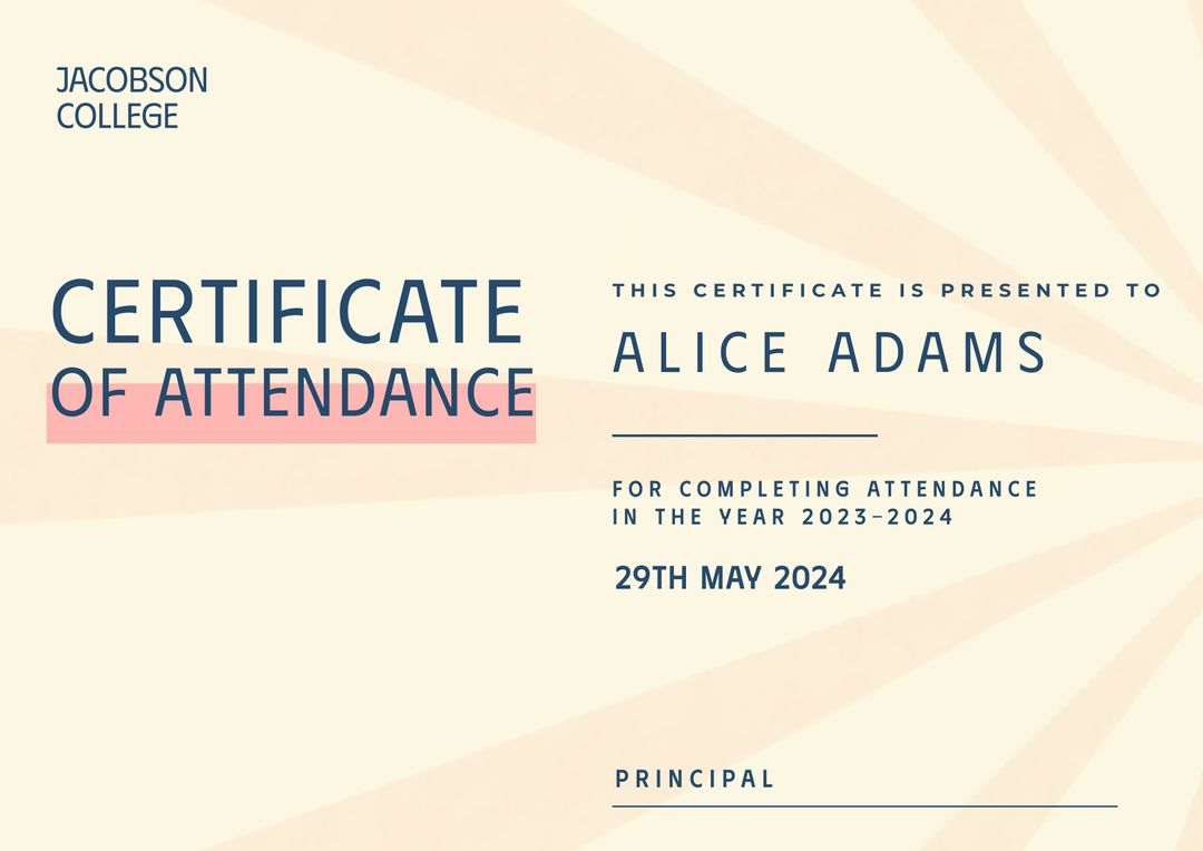 Modern Certificate of Attendance Template with Clean Design - Download Free Stock Templates Pikwizard.com