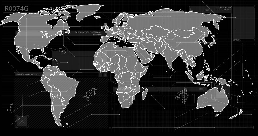 Futuristic World Map with Digital Network Patterns