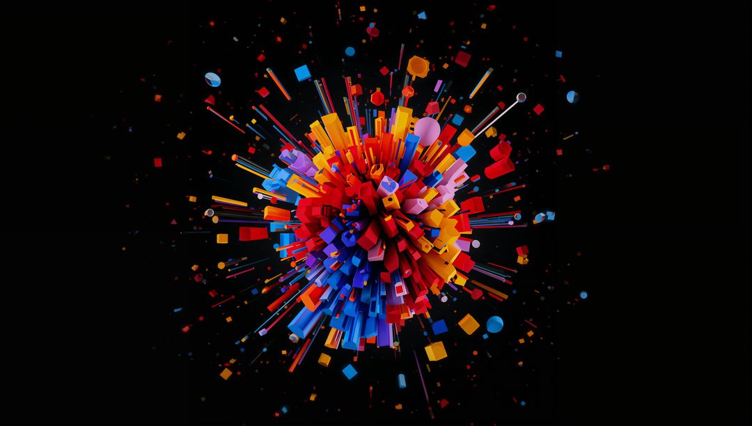 Explosive Multicolored Abstract Forming in Black Space