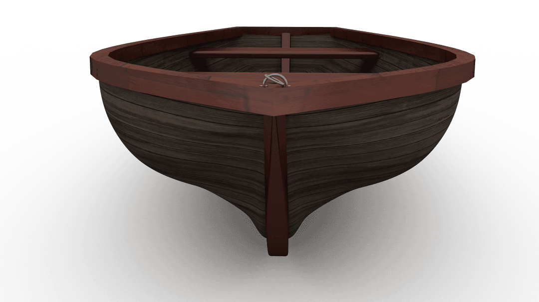Transparent Front View of Classic Wooden Rowing Boat