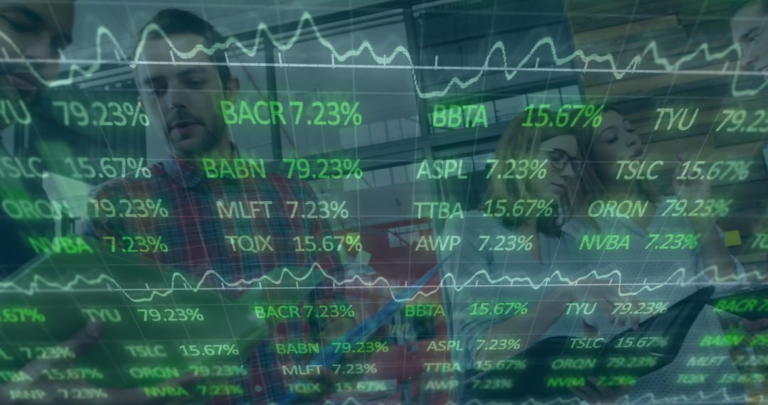 Global Business Team Analyzing Stock Market Data in Office