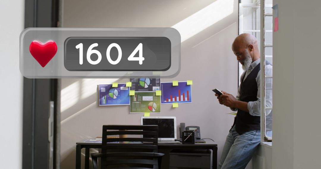 Man Texting Social Media Numbers Rising Office Environment