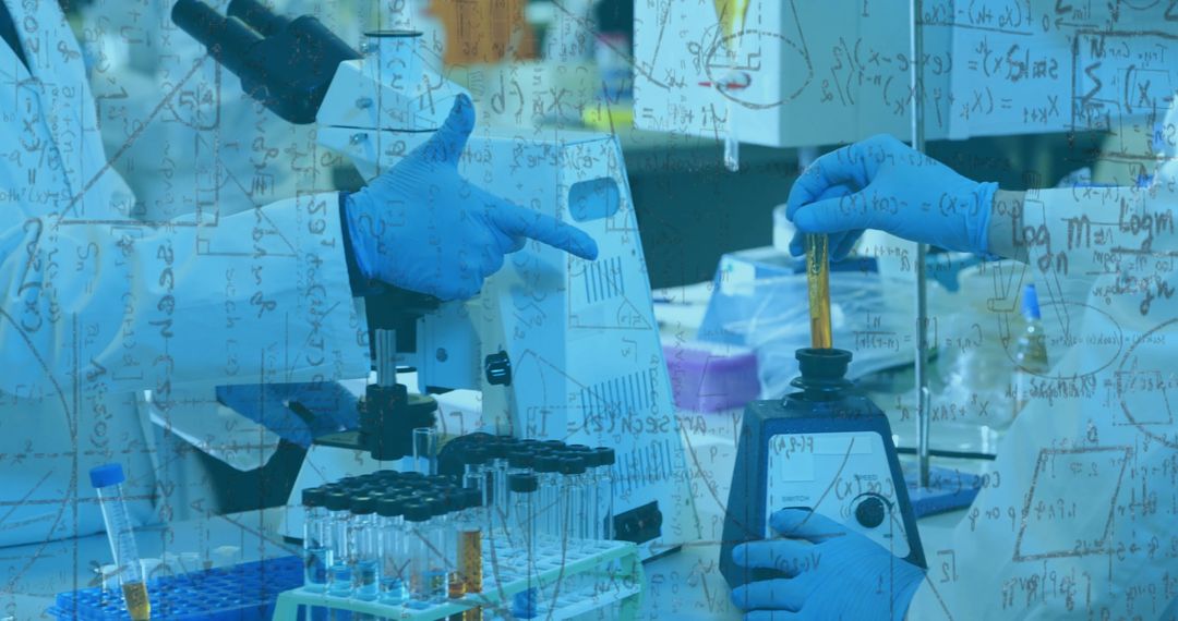 Scientists Conducting Laboratory Experiments with Equations Overlay