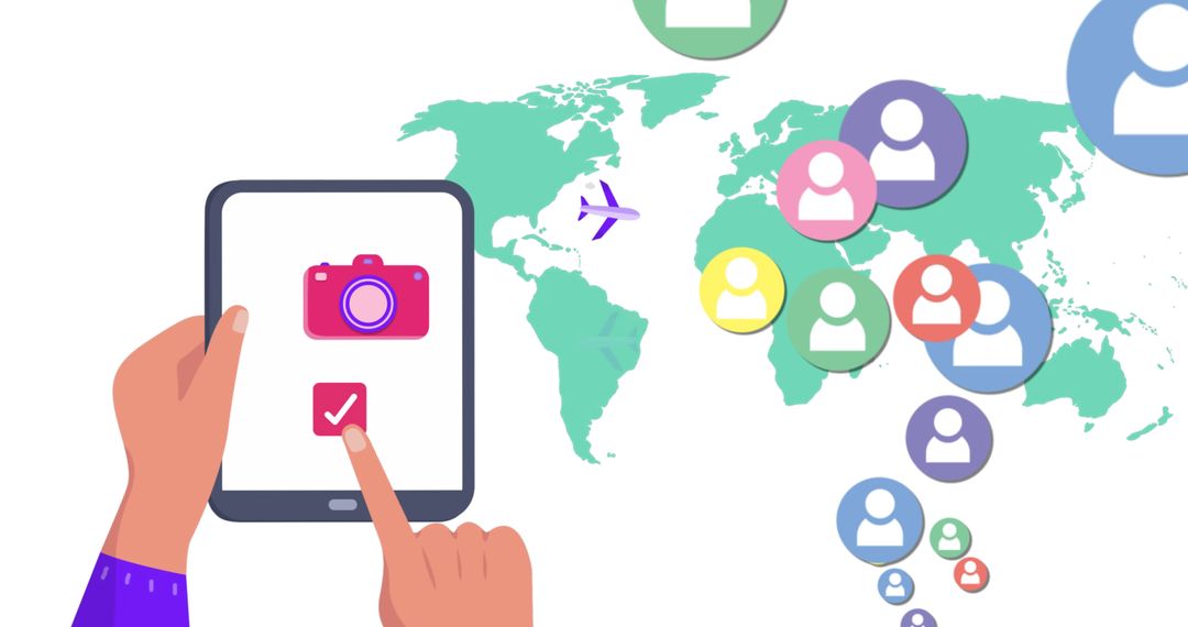 Interactive Tablet Display with Global Network and Social Media Icons