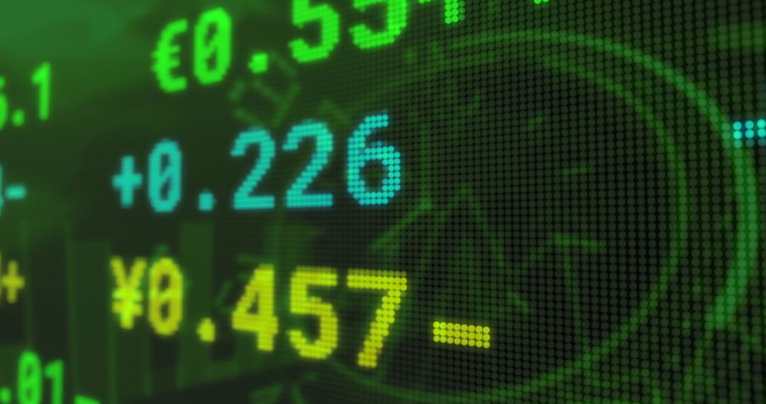Digital Stock Market Display with Currency Indicators