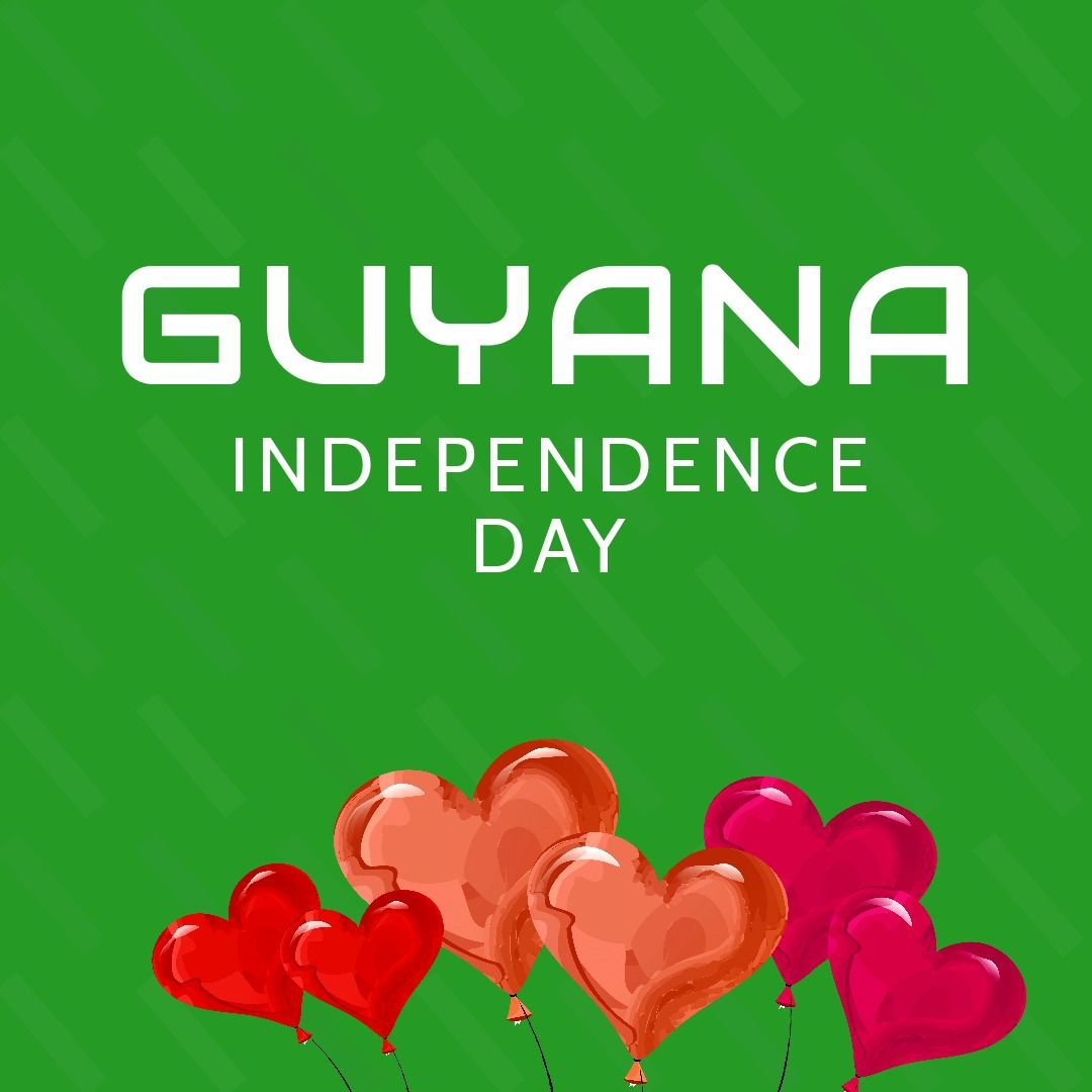 Illustration of guyana independence day text with colorful heart shape balloons, green background - Download Free Stock Templates Pikwizard.com