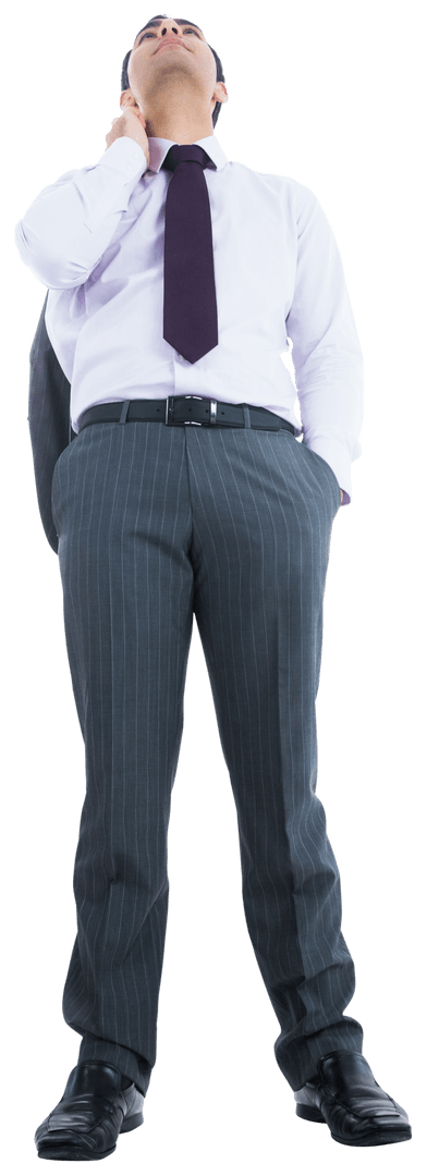 Pensive Businessman Looking Upward on Transparent Background