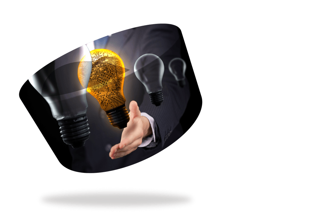 Transparent Innovative Concept with Abstract Light Bulb Screen