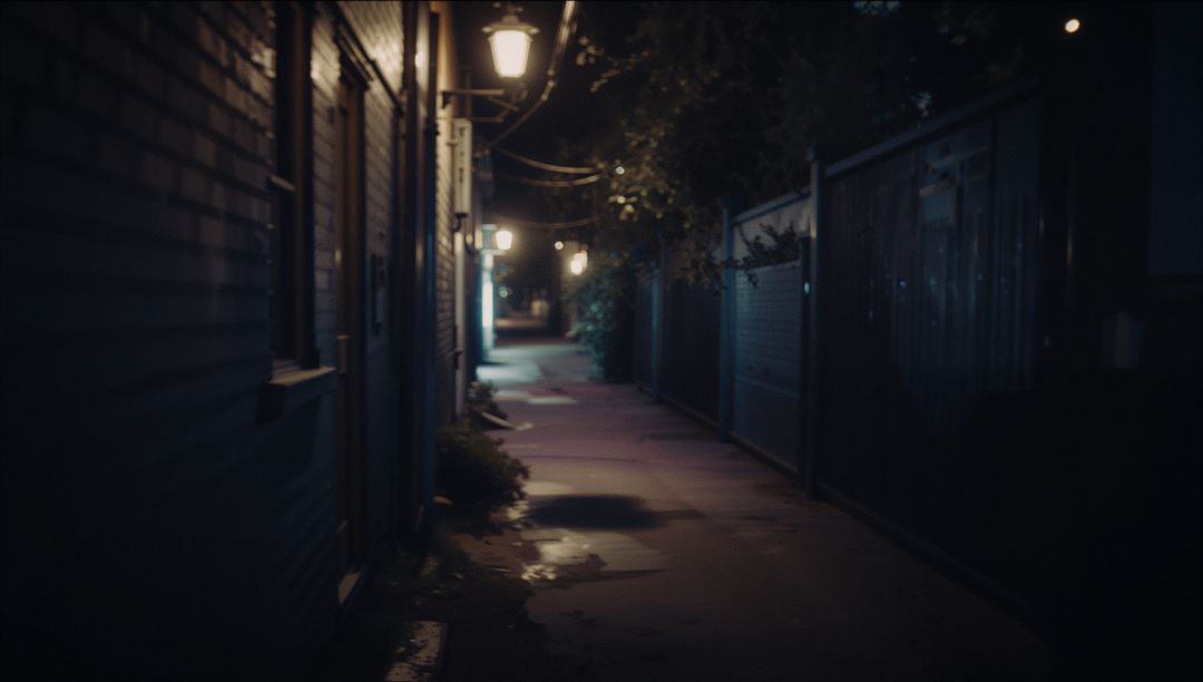 Atmospheric Nocturnal Alleyway with Rustic Charm
