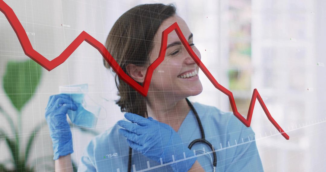 Smiling Healthcare Professional with Downward Economic Graph