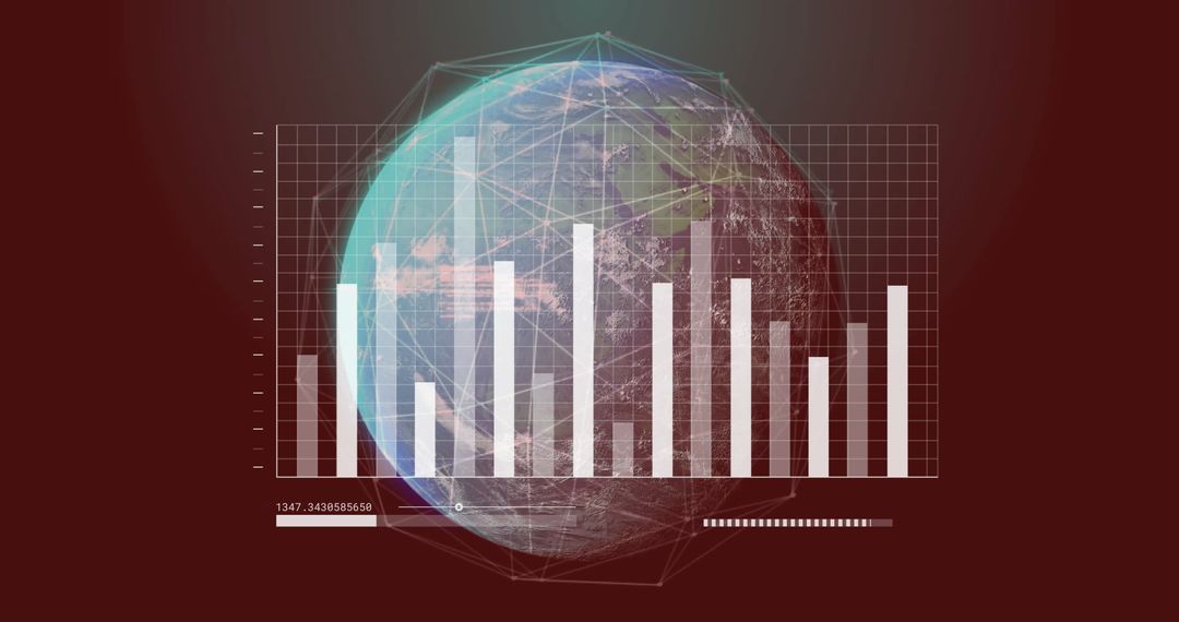 Global Data Analysis Over Abstract Globe with Bar Charts
