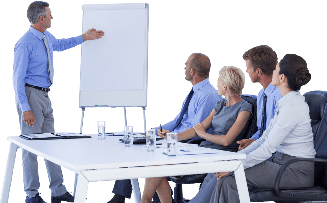 Transparent Presentation in Office with Attentive Business Team