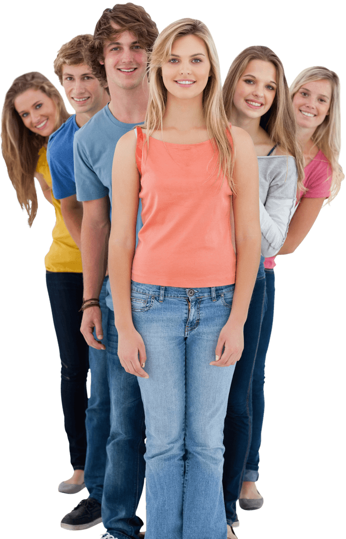 Transparent Group of Smiling Diverse Friends Standing in Line