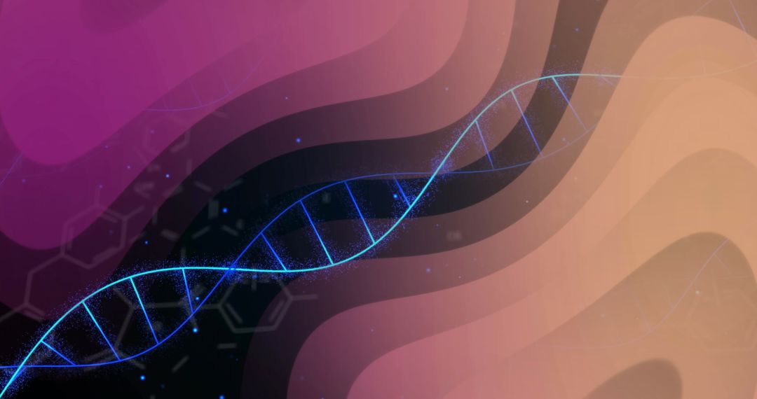 DNA Strand over Colorful Abstract Waves with Molecular Background