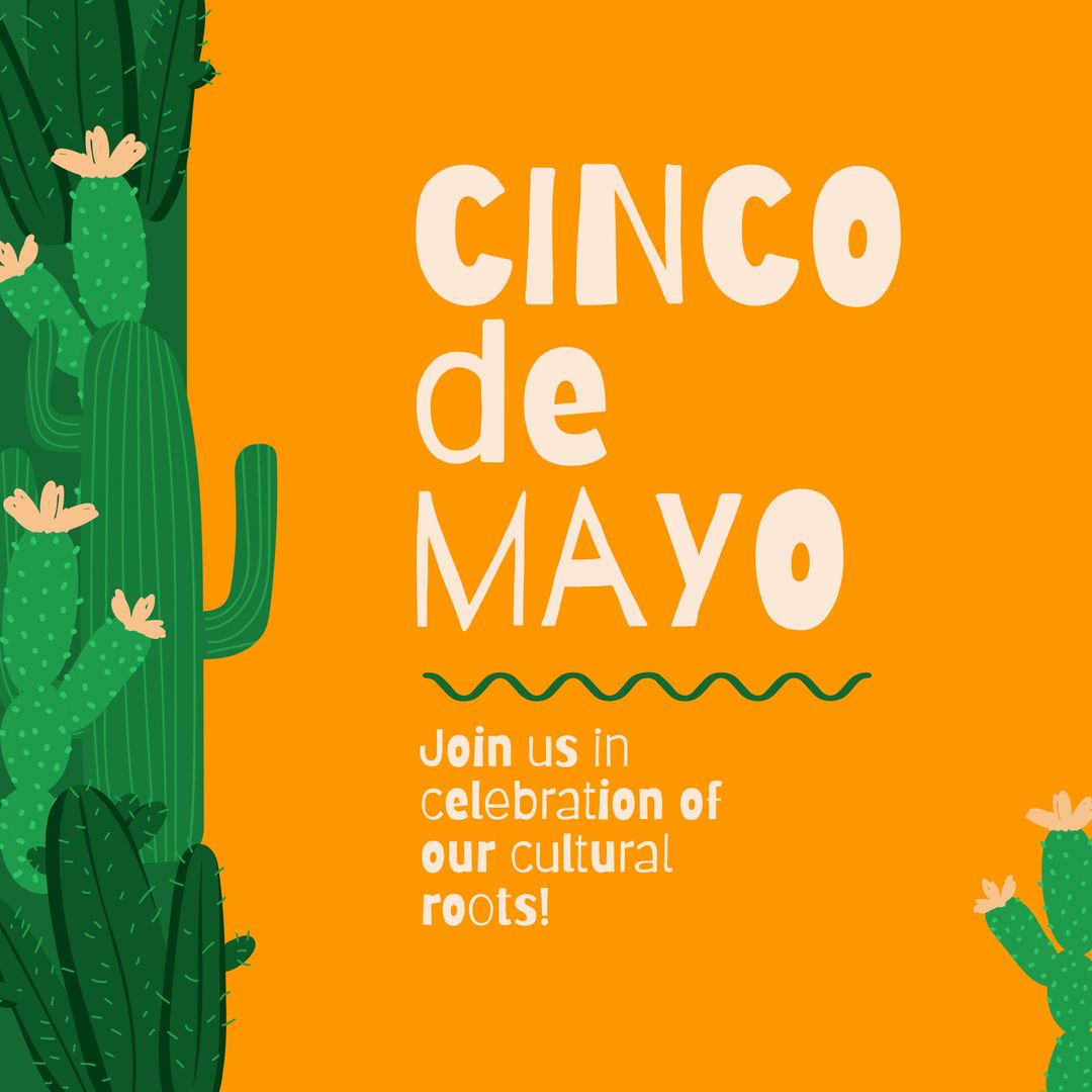 Cinco de Mayo Invitation with Cactus Illustration on Yellow Background