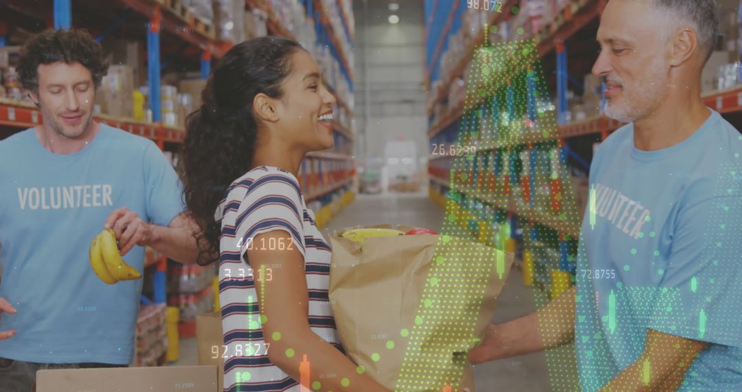 Volunteers Collaborating in Warehouse Processing Digital Data Overlay