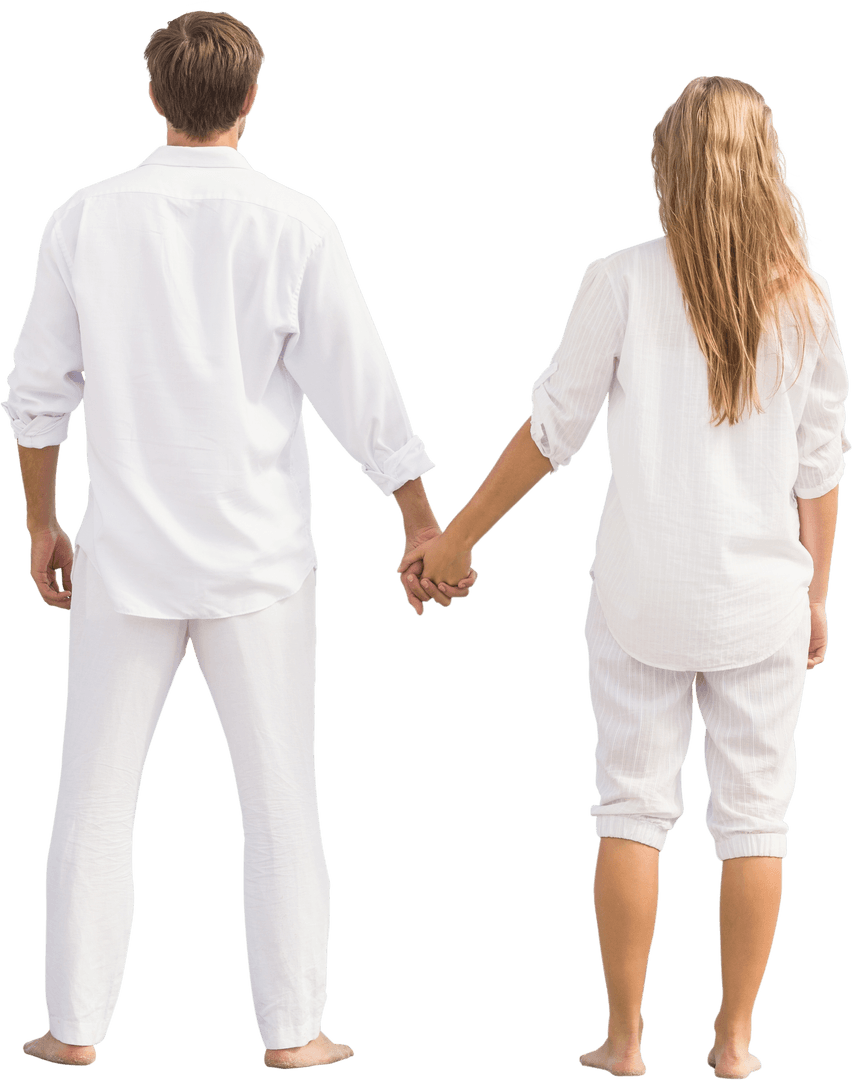 Transparent Image of Caucasian Couple Holding Hands Viewed from Behind