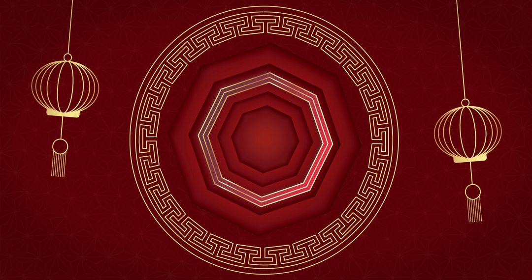 Chinese New Year Celebration with Lanterns and Intricate Circular Motif