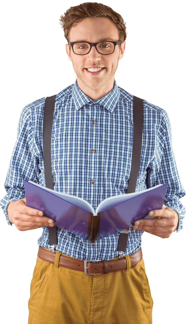 Transparent Image of Hipster Student Holding Book with Smile