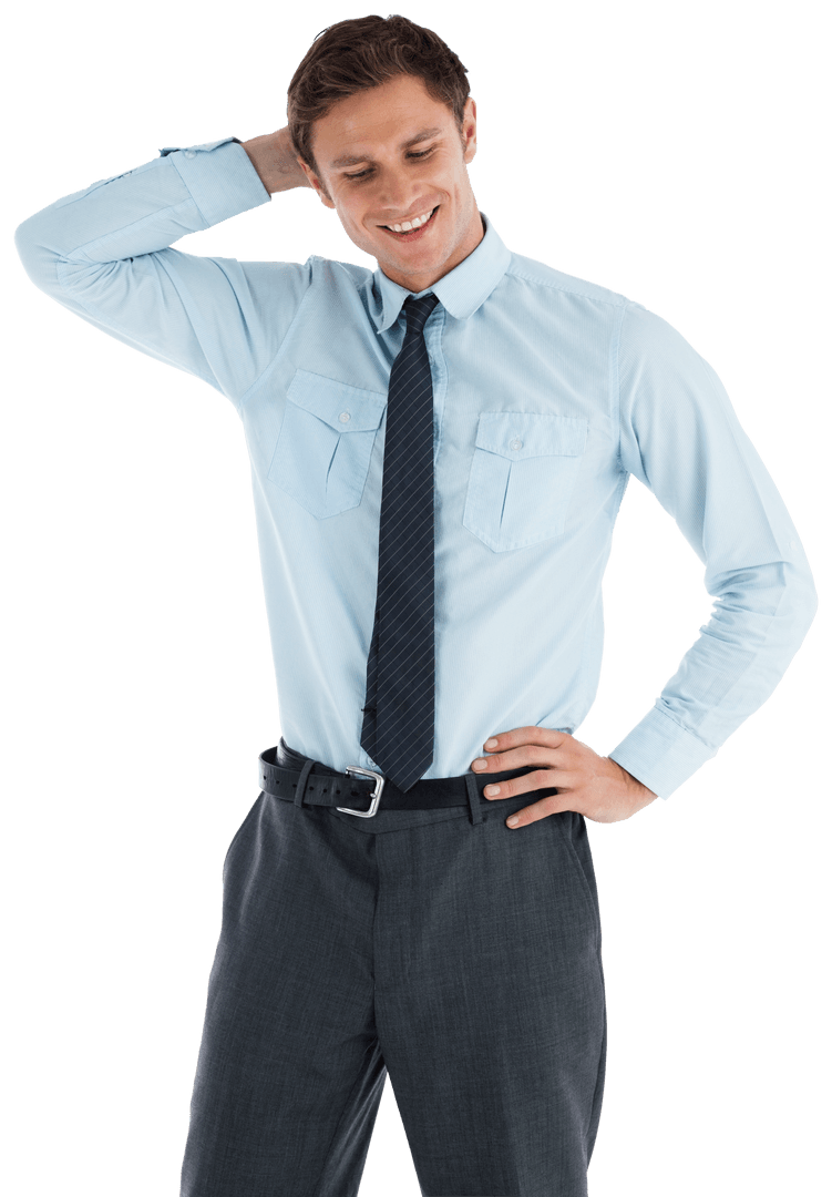 Transparent Relaxed Businessman Pondering with Hand on Head