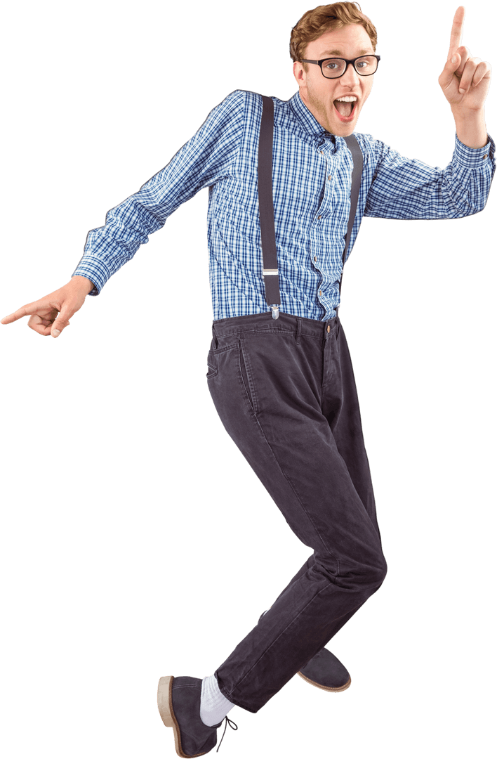 Geeky Man Enthusiastically Dancing in Transparent Background