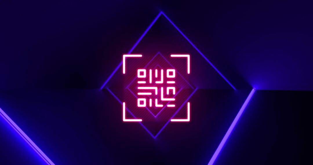 Flickering QR Code Over Neon Background With Glowing Effect