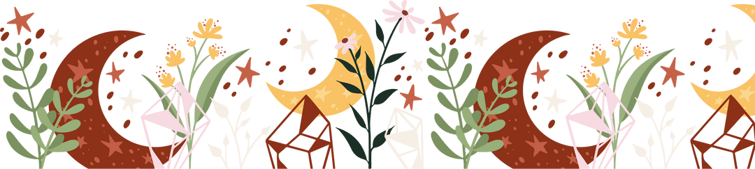 Celestial Botanical Border with Floral and Geometric Elements on Transparent Canvas