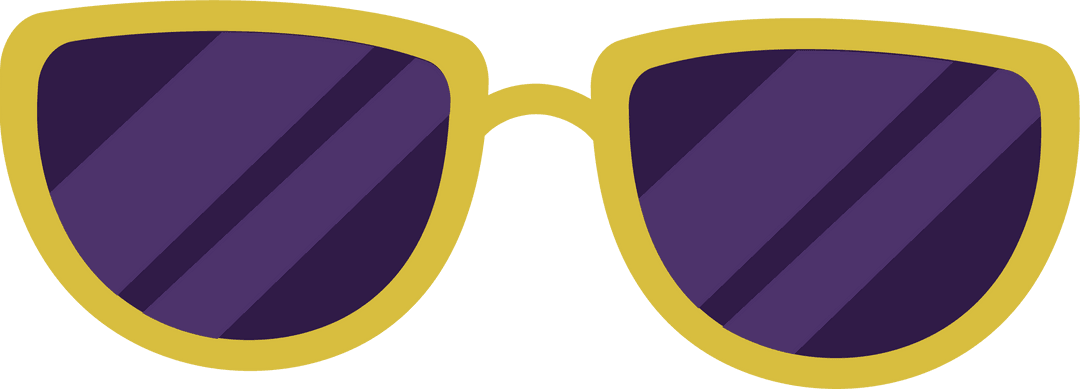 Yellow Framed Sunglasses with Purple Lenses on Transparent Background