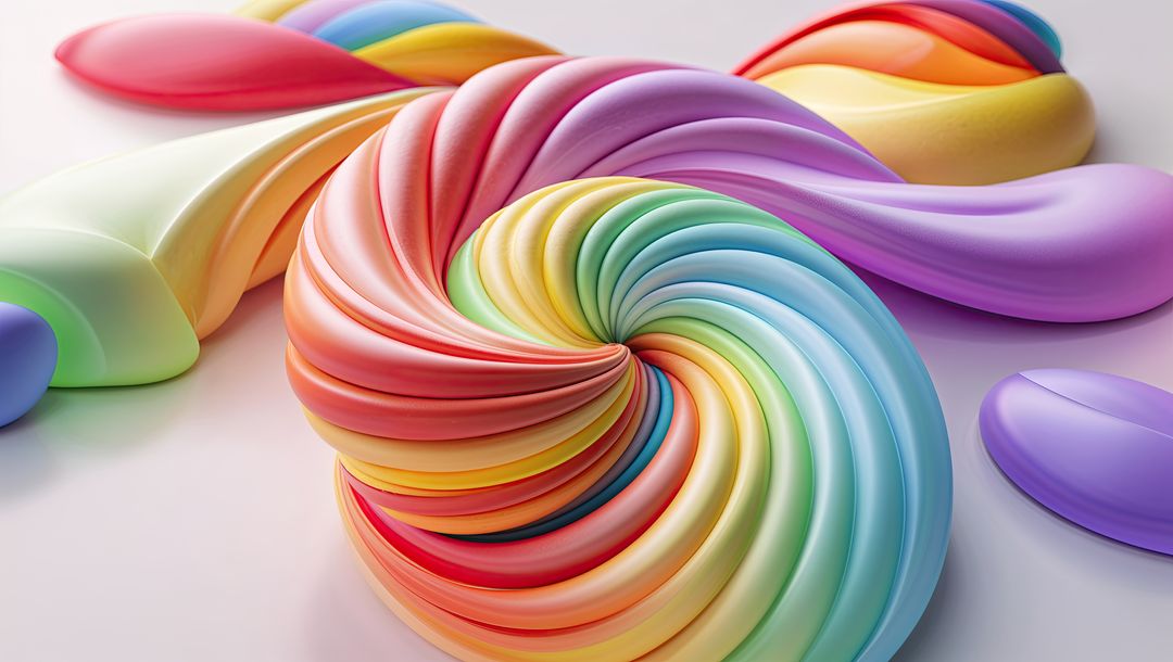 Colorful Pastel Spiral Pattern on White Tabletop