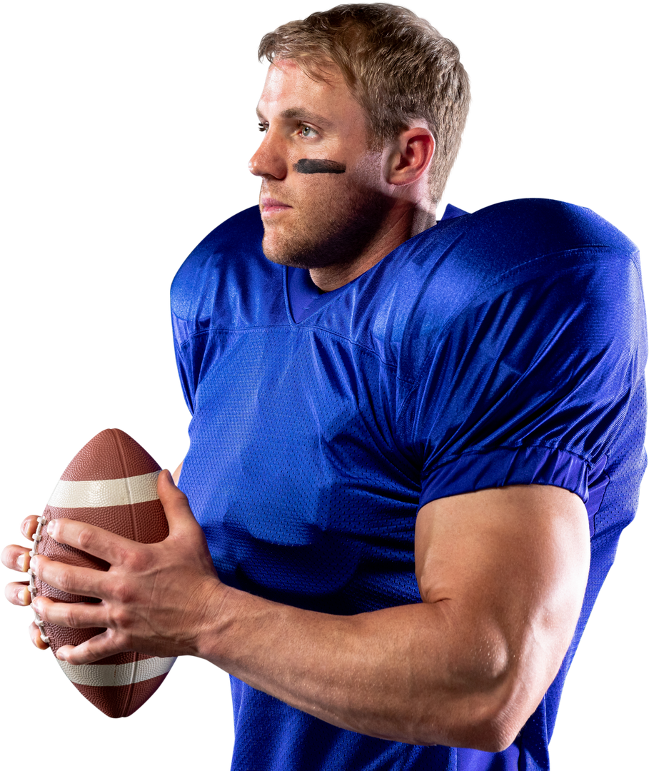 Transparent Side View of Focused American Football Player in Uniform Holding Football - Download Free Stock Images Pikwizard.com