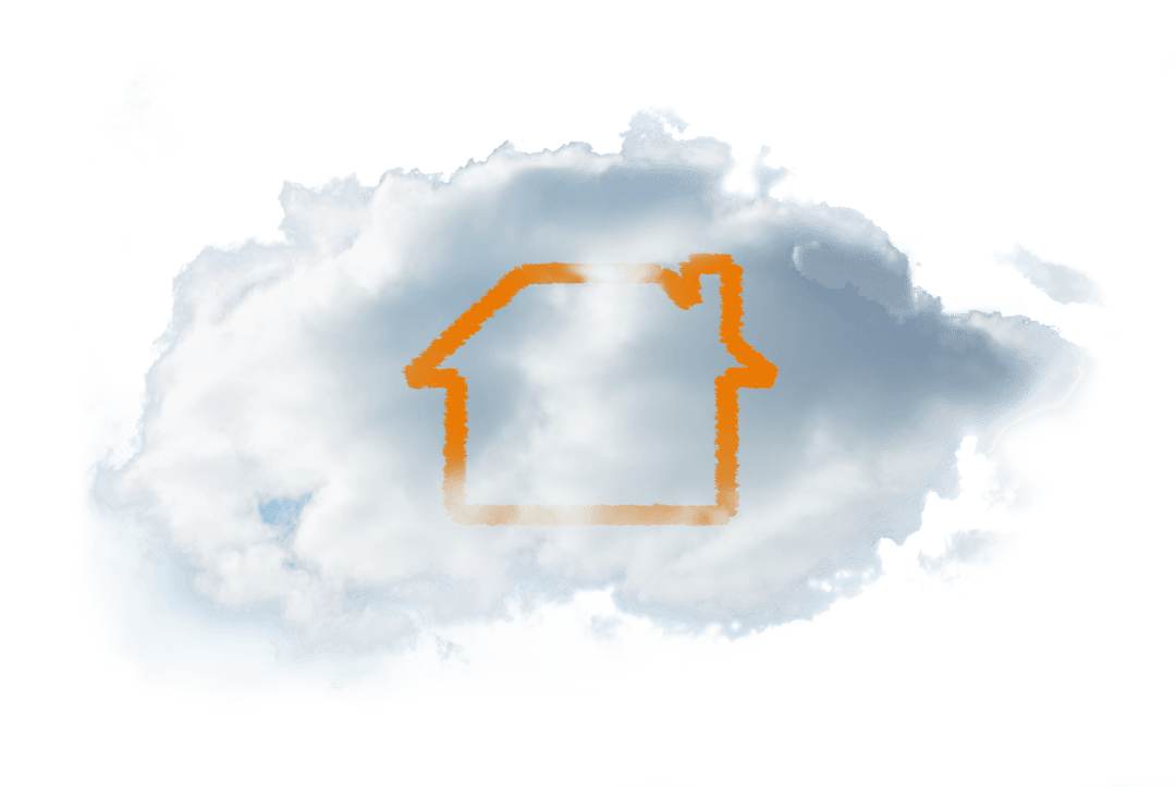 Transparent Cloud Illustration with House Symbol Orange Silhouette