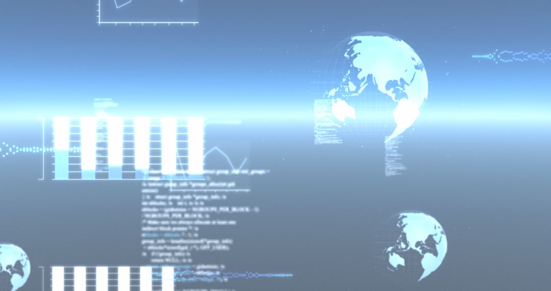 Digital Interface with Spinning Globes and Data Visualization