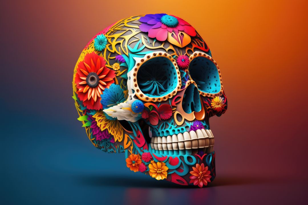 Colourful mexican decorative sugar skull on colourful background, using generative ai technology - Free Images, Stock Photos and Pictures on Pikwizard.com