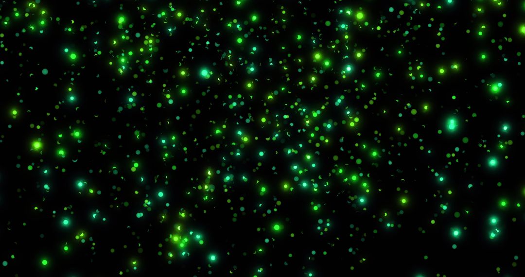 Abstract Green and Cyan Glowing Particles in Digital Void
