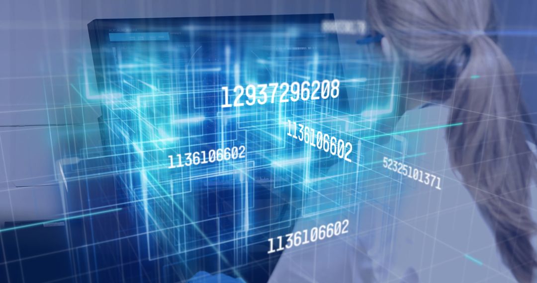 Woman Engaged in Digital Interface with Data Overlay