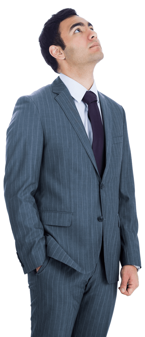 Confident Businessman Looking Upwards Transparent Background