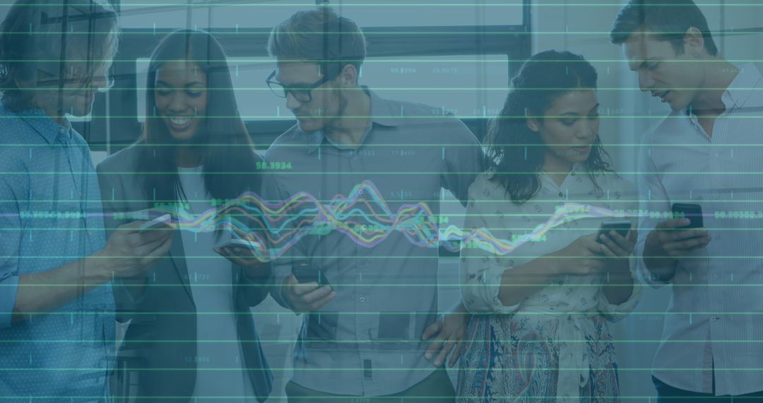 Diverse Team Analyzing Financial Data Trends with Technology