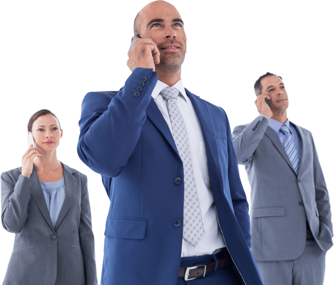 Transparent Business Professionals Using Smartphones Together